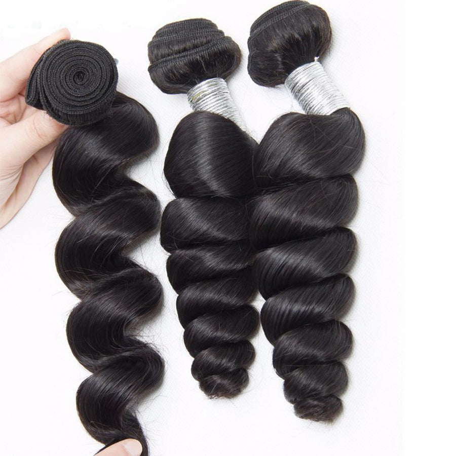 Volys Virgo Hair 3 Pcs Unprocessed Virgin Malaysian Loose Wave Human Hair Bundles With 1 Pcs Lace Closure Deal-3 bundles loose wave hair