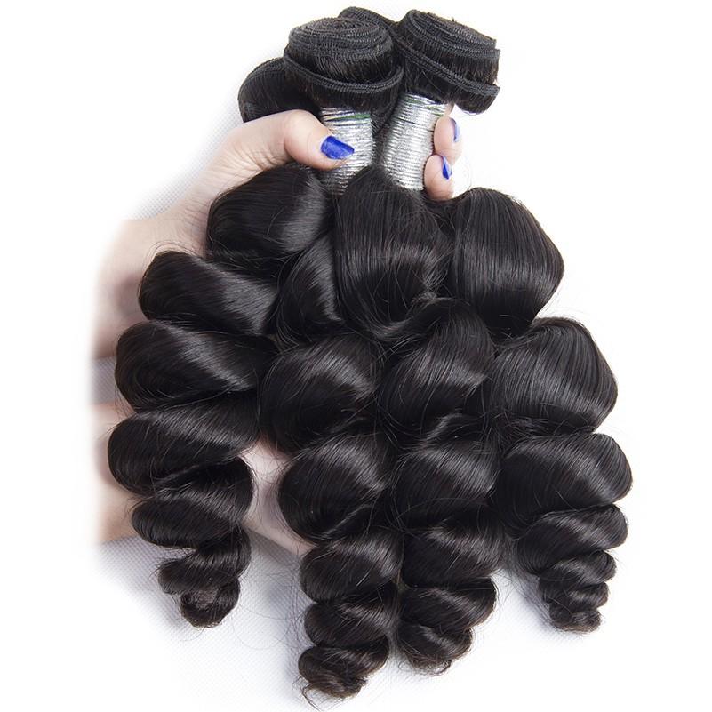 VOLYS VIRGO Malaysian Loose Wave Hair 4 Bundles With Pre Plucked Lace Frontal Closure 100% Human Hair-4 BUNDLES LOOSE WAVE HAIR