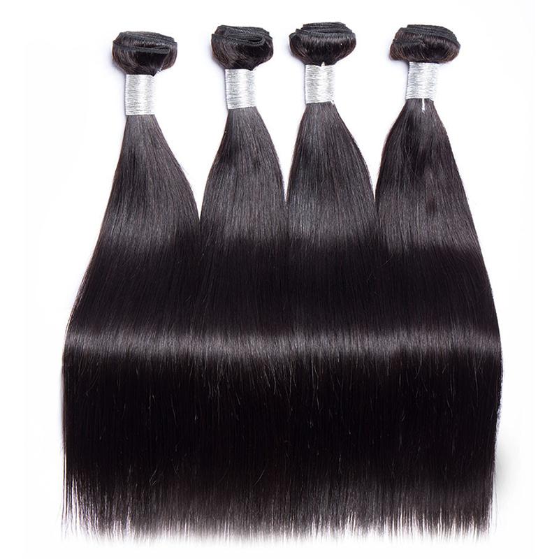 Natural Malaysian Virgin Remy Straight Human Hair 4 Bundles With Lace Closure