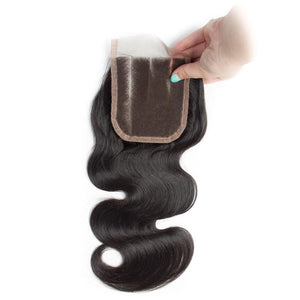 Volysvirgo Hair Body Wave 4x4 Swiss Lace Closure With Baby Hair Virgin Human Hair-three part