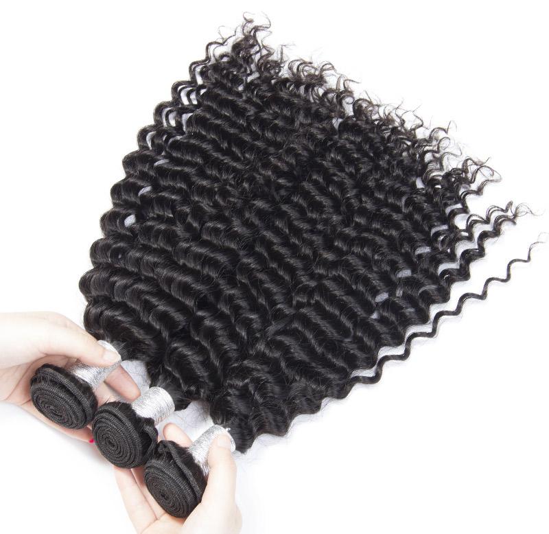 Volysvirgo Peruvian Human Hair Virgin Remy Curly Weave 3 Bundles With Lace Frontal Closure-3 bundles curly hair