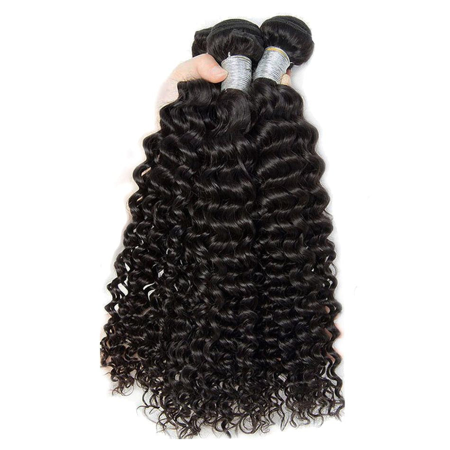 Volysvirgo Peruvian Human Hair Virgin Remy Curly Weave 3 Bundles With Lace Frontal Closure-3 pieces curly hair