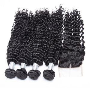 Volysvirgo Virgin Remy Peruvian Curly Hair 4 Bundles With Closure Natural Color-deal