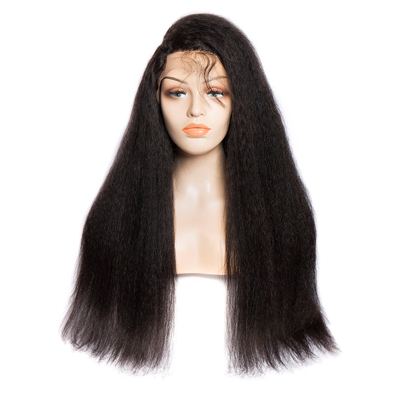 virgo hair 180 Density Peruvian Yaki Human Hair Wigs With Baby Hair Kinky Straight Lace Front Wigs For Sale-front