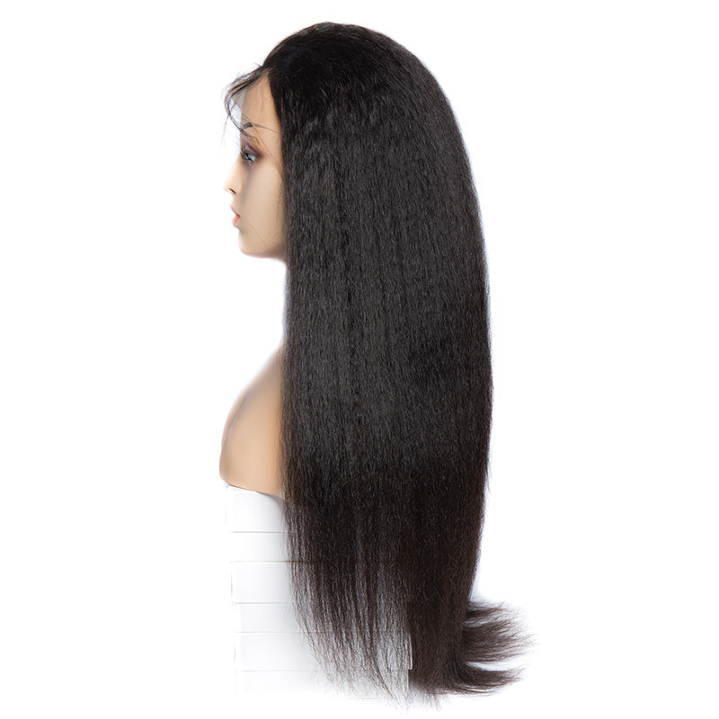 virgo hair 180 Density Peruvian Yaki Human Hair Wigs With Baby Hair Kinky Straight Lace Front Wigs For Sale-side