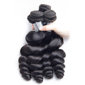 Volys Virgo Great Quality 3 Bundles Peruvian Loose Wave Virgin Human Hair With Lace Frontal Closure-4 bundles