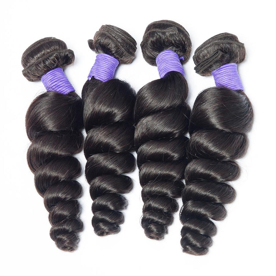 Volys Virgo eruvian Loose Wave Virgin Human Hair 4 Bundles With Pre Plucked Lace Frontal Closure-4 pieces loose wave hair