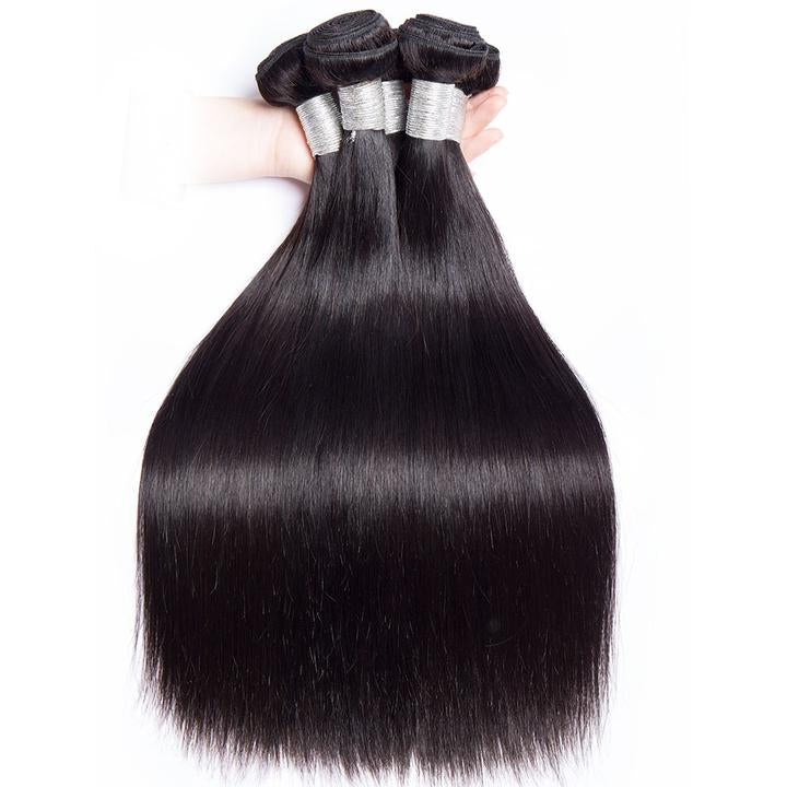 Virgin Remy Peruvian Straight Human Hair 3 Bundles With Lace Frontal Closure