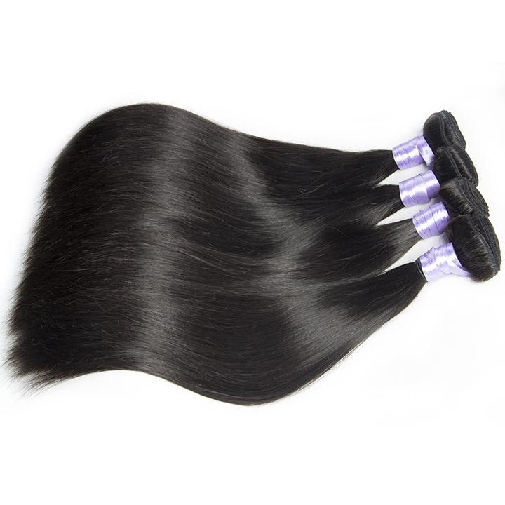 Volysvirgo Virgin Remy Peruvian Straight Human Hair 3 Bundles With Lace Closure-4 bundkes