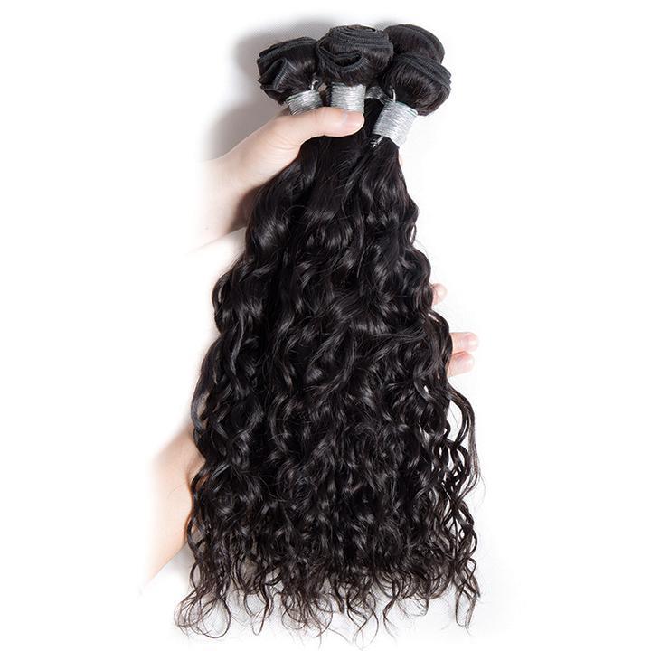 Volys Virgo Unprocessed Virgin Peruvian Water Wave Human Hair 3 Bundles With Pre Plucked Lace Frontal Closure- 4 pieces