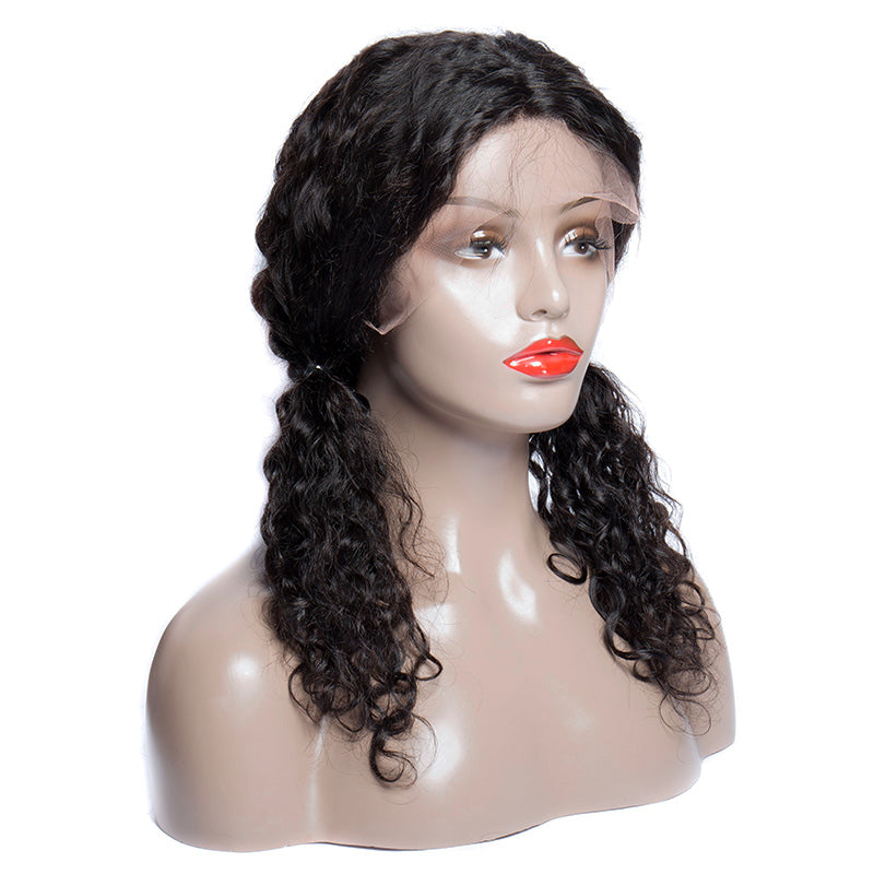 150 Density Natural Virgin Peruvian Water Wave Human Hair Lace Front Wigs For Black Women-FRONT