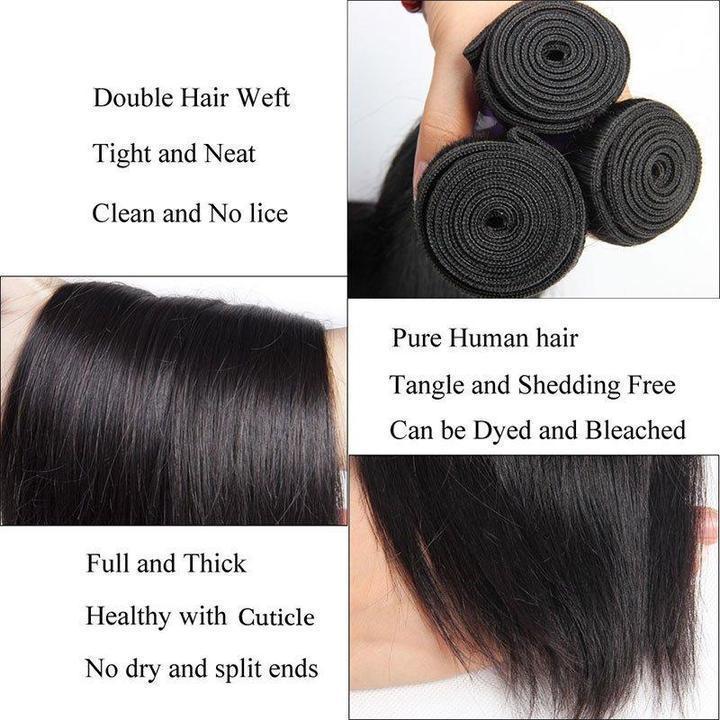 Volysvirgo Virgin Remy Brazilian Natural Straight Hair 4 Bundles With Lace Closure-bundles details