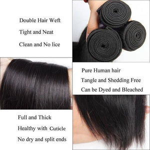 Natural Malaysian Virgin Remy Straight Human Hair 4 Bundles With Lace Closure