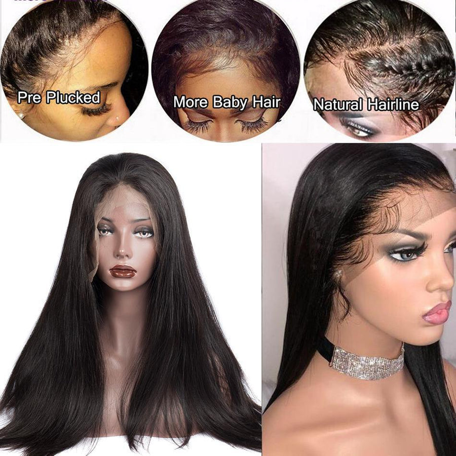 Virgo Hair 180 Density Glueless Full Lace Wigs With Baby Hair Peruvian Straight Virgin Human Hair Wigs For Black Women-hairline