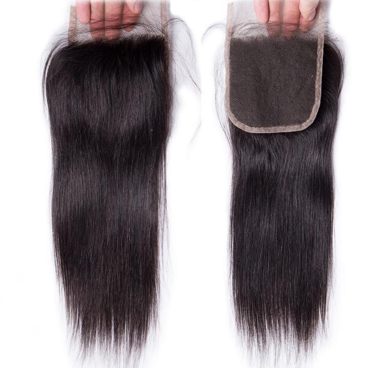 Natural Malaysian Virgin Remy Straight Human Hair 4 Bundles With Lace Closure