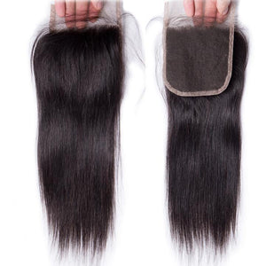 Volysvirgo Virgin Remy Peruvian Straight Human Hair 3 Bundles With Lace Closure-4x4 lace closure