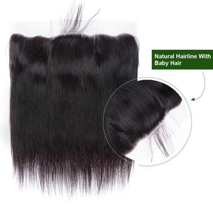 Brazilian Straight Virgin Human Hair Pre Plucked Lace Frontal Closure With Baby Hair Weave-lace frontal