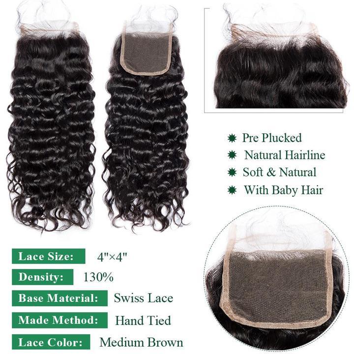 Volys Virgo Mink Brazilian Virgin Hair Water Wave 4 Bundles With 4x4 Lace Closure-details