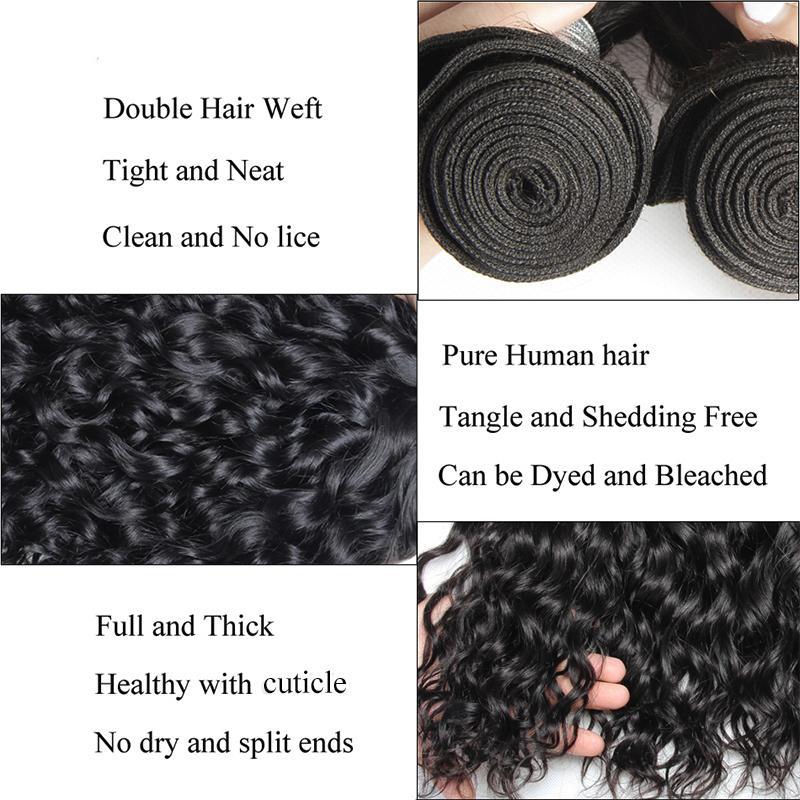 Virgo Hair Unprocessed Raw Indian Virgin Hair Water Wave Human Hair 4 Bundles With Lace Frontal Closure-details