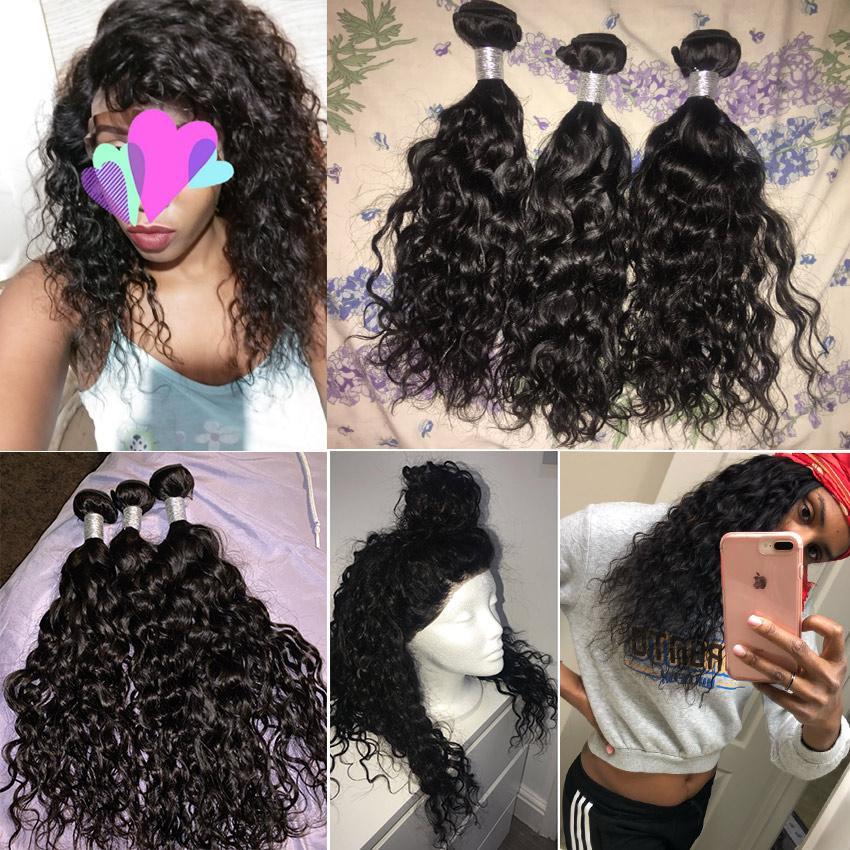 Unprocessed Virgin Peruvian Water Wave Human Hair 3 Bundles With 4x4 Lace Closure
