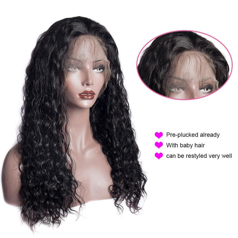 Virgo Hair 150 Density Brazilian Water Wave 360 Lace Wigs Remy Human Hair Wigs For Black Women Pre Plucked With Baby Hair-front baby hair