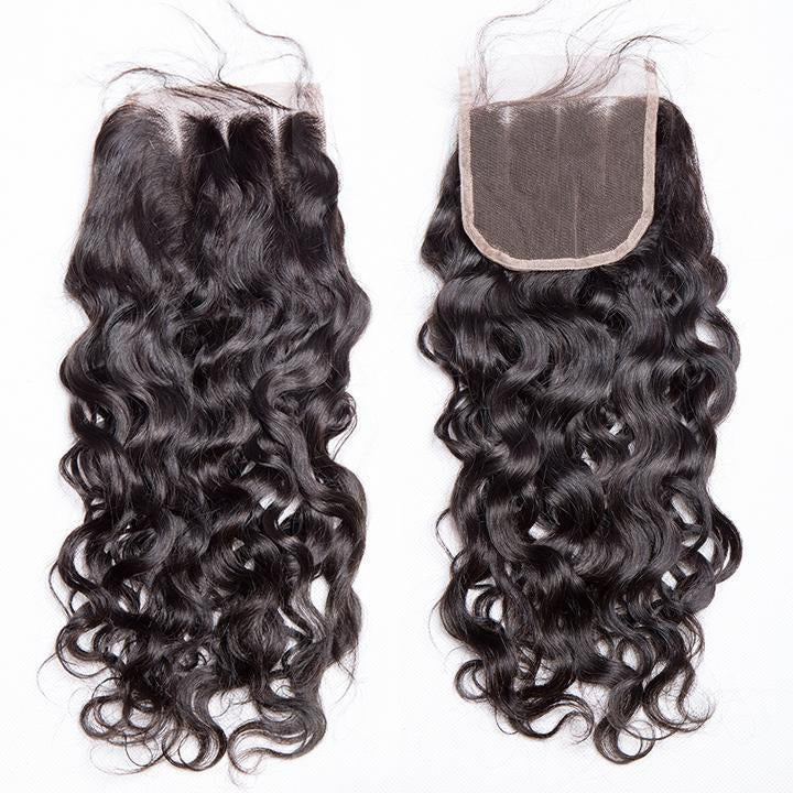 Volys Virgo Wet And Wavy Malaysian Water Wave Virgin Hair 3 Bundles With 4x4 Lace Closure Human Hair-lace closure