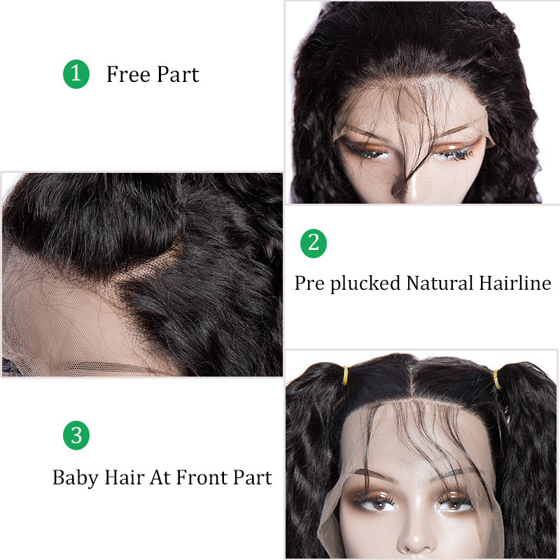 150 Density 100 Natural Raw Indian Virgin Human Hair Water Wave Lace Front Wigs On Sale-baby hair