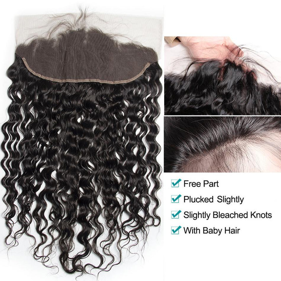 Virgo Hair Unprocessed Raw Indian Virgin Hair Water Wave Human Hair 4 Bundles With Lace Frontal Closure-frontal